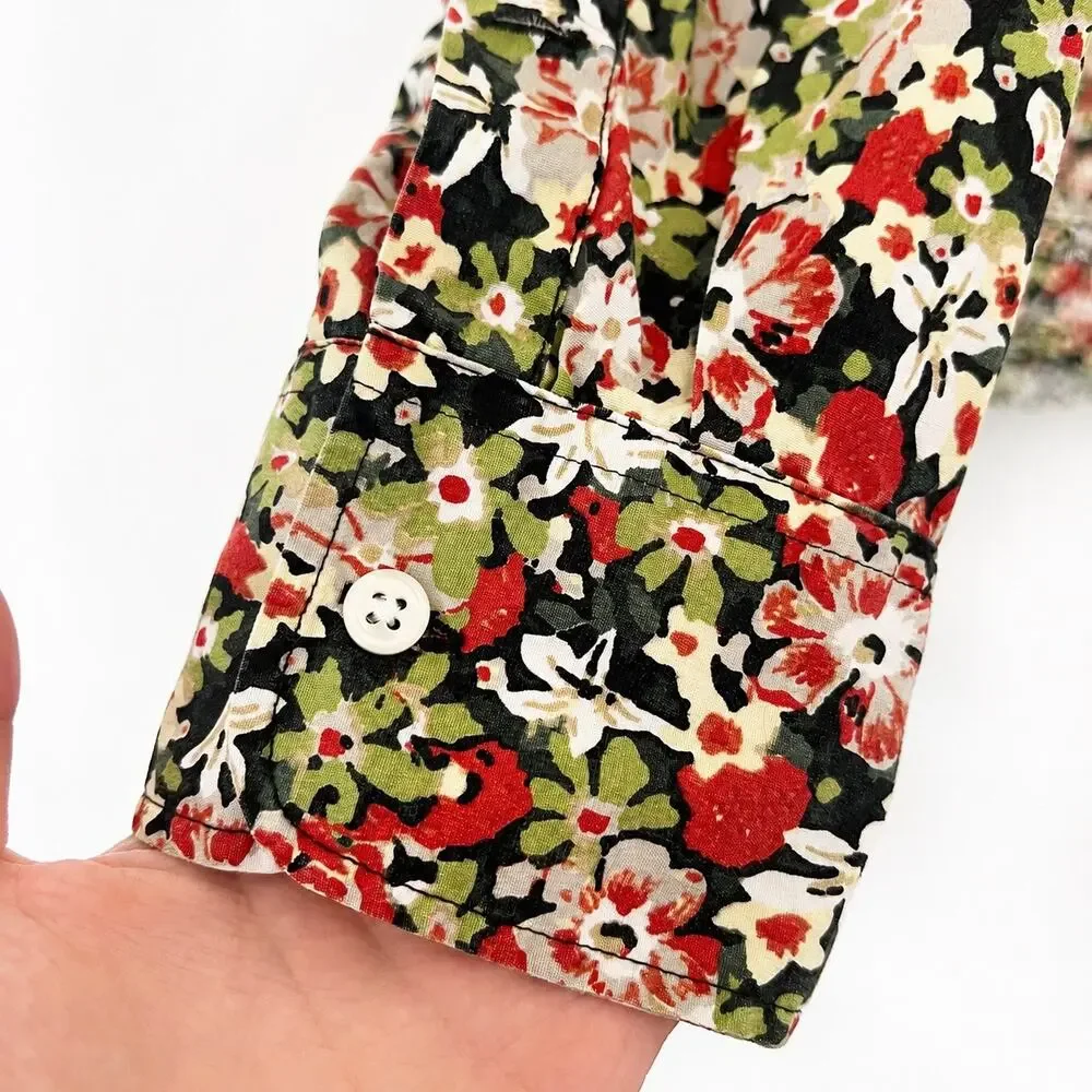 J.Crew Classic Secret Wash Springtime Floral Organic Cotton Stretch Shirt Men L